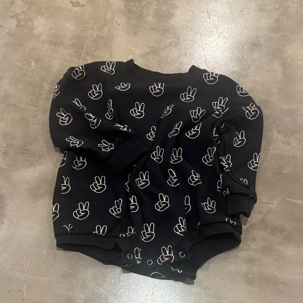 Black Baby Romper with Peace Sign Pattern